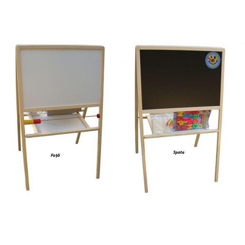 Tablita magnetica pentru copii, 2 fete alb negru, 90x53 cm, suport lemn - imagine 3